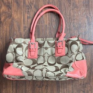 Coach Brown and Coral Shoulder Bag